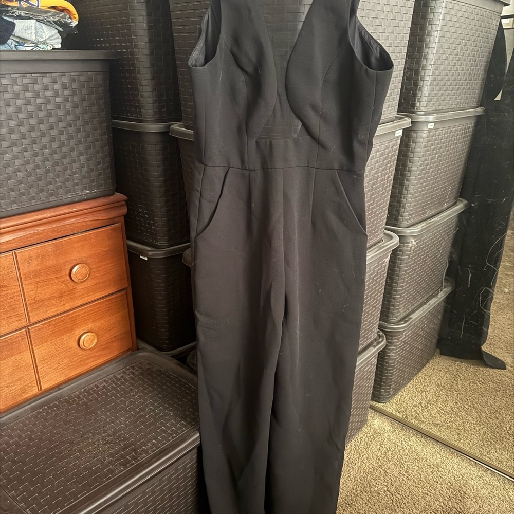 Elegant Black Jumpsuit mesh sheer pocket